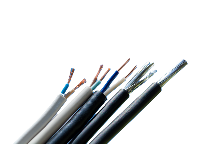 Various types of wires displayed on a white background